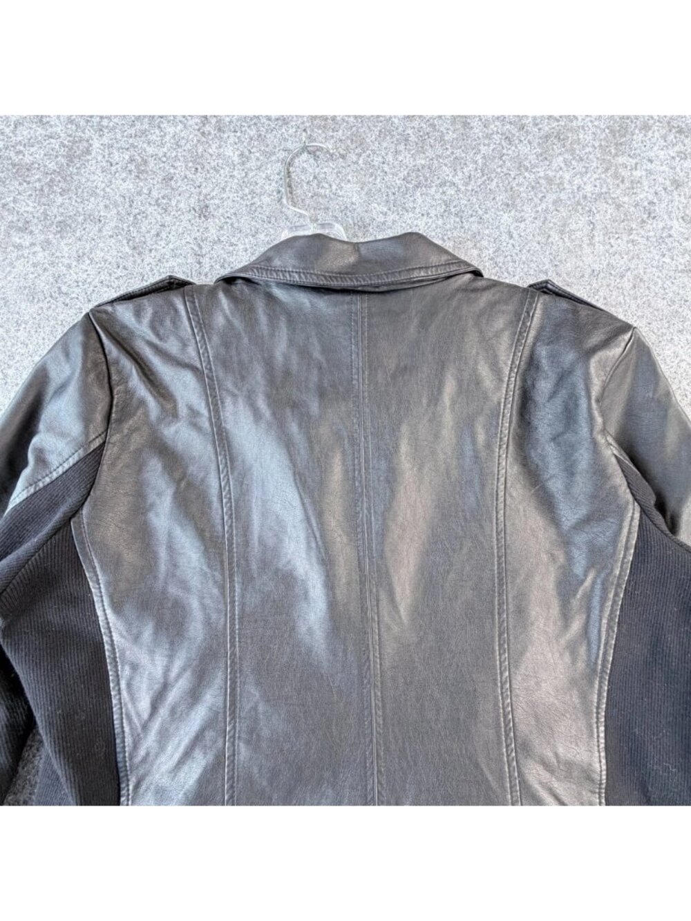 Maurices Faux Leather Full-Zip Moto Jacket Womens L Black Rib Knit Side Panels - Picture 7 of 16